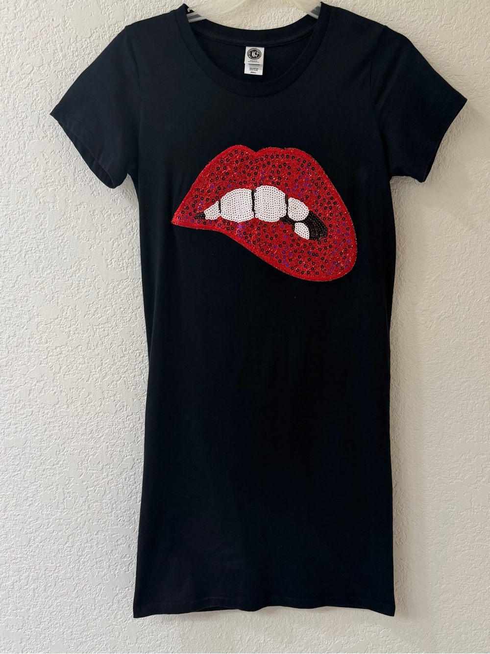 Blank NYC Black Tee Dress with Red Sequin Lip